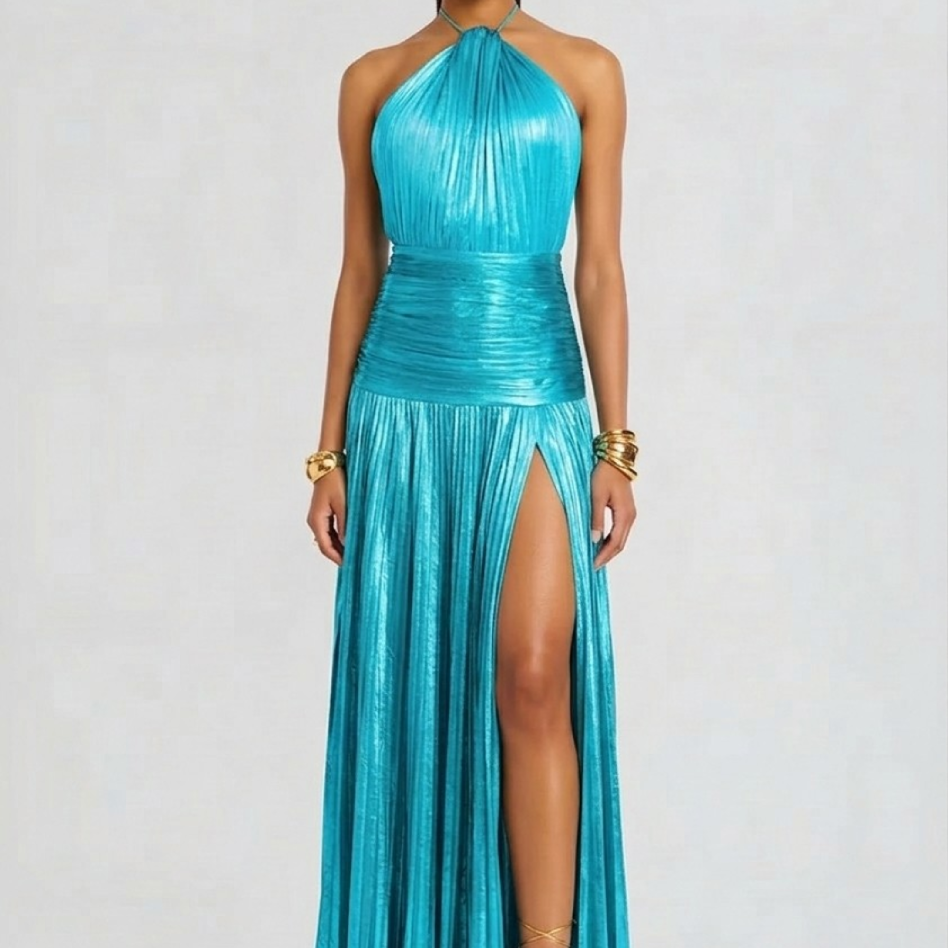 Robe Longue Plissée à Col Halter