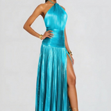 Robe Longue Plissée à Col Halter