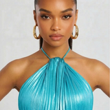 Robe Longue Plissée à Col Halter