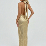 Robe Longue Pailletée Dos Nu Élégance Glamour