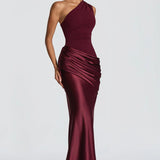 Robe Longue Satinée Asymétrique Drapée