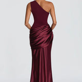 Robe Longue Satinée Asymétrique Drapée
