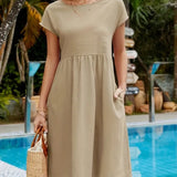 Robe Midi Décontractée Poches Confort Fluide Quotidien