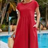 Robe Midi Décontractée Poches Confort Fluide Quotidien