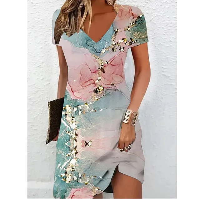 Robe Courte Imprimée à Col V