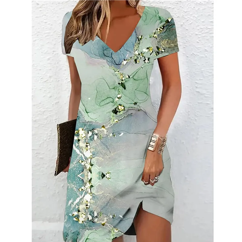 Robe Courte Imprimée à Col V