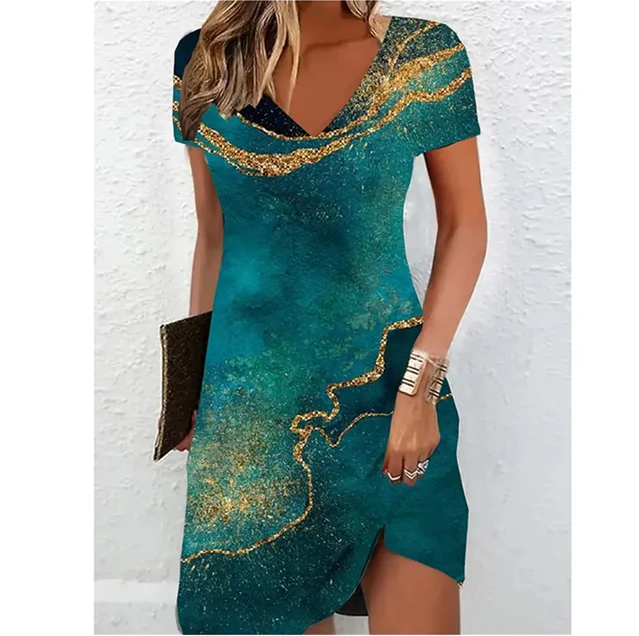 Robe Courte Imprimée à Col V