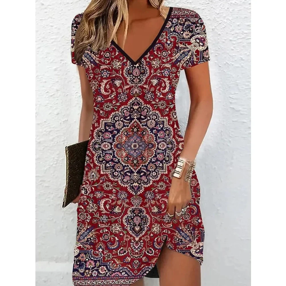 Robe Courte Imprimée à Col V
