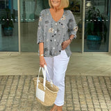 Blouse Femme Fleurie à Col V et Manches Courtes