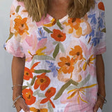 Blouse Femme Fleurie à Col Rond et Manches Courtes