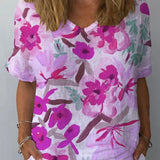 Blouse Femme Fleurie à Col Rond et Manches Courtes