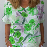 Blouse Femme Fleurie à Col Rond et Manches Courtes