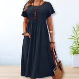 Robe Longue Unie à Col Rond