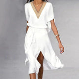 Robe Midi Cache-Cœur Blanche Col V Élégance Chic