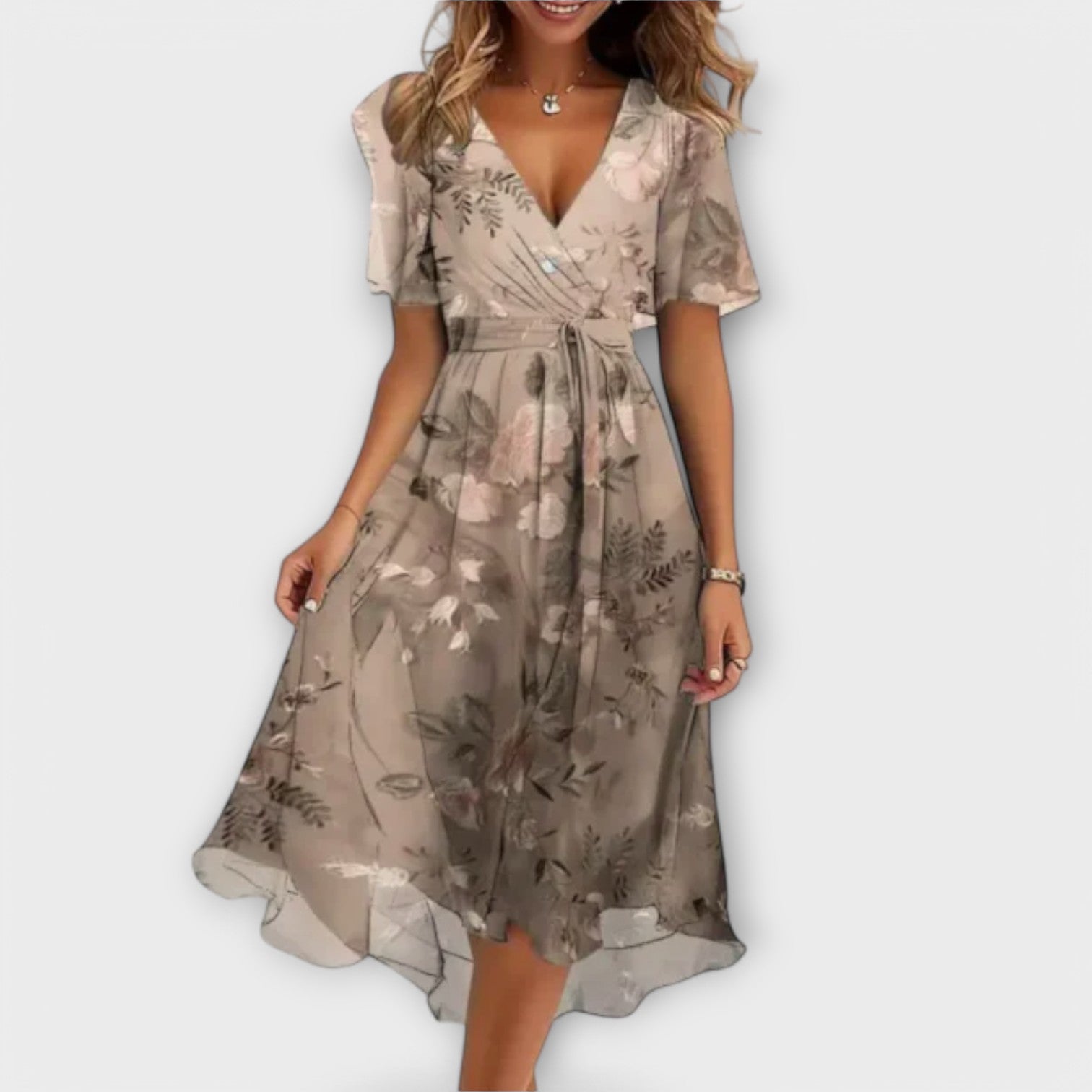 Robe Midi Femme Fleurie à Col V