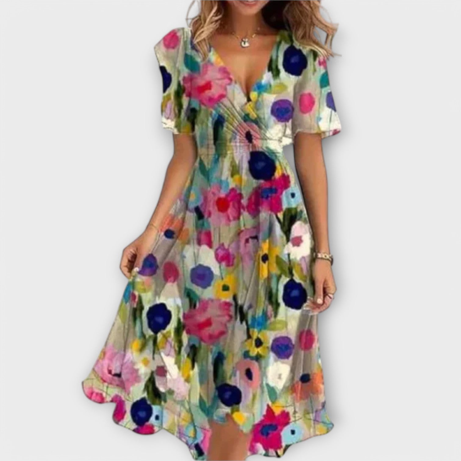 Robe Midi Femme Fleurie à Col V