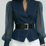 Blouse Effet Denim à Ceinture