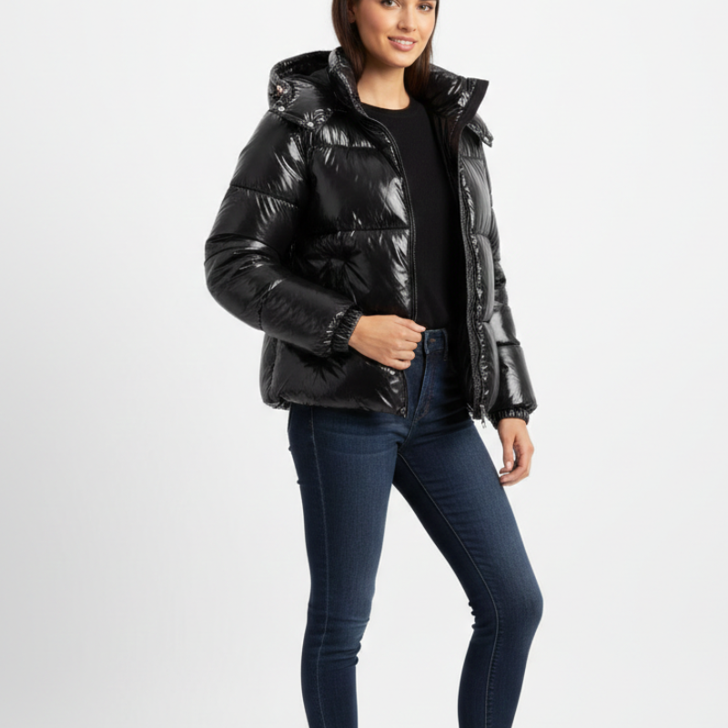 Veste Femme Matelassée Brillante à Capuche