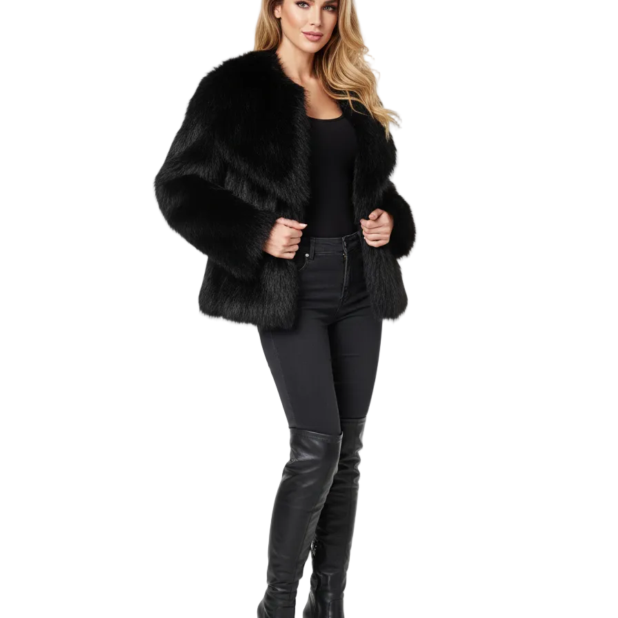 Veste Fausse Fourrure Courte Douce Élégance Hiver Chic