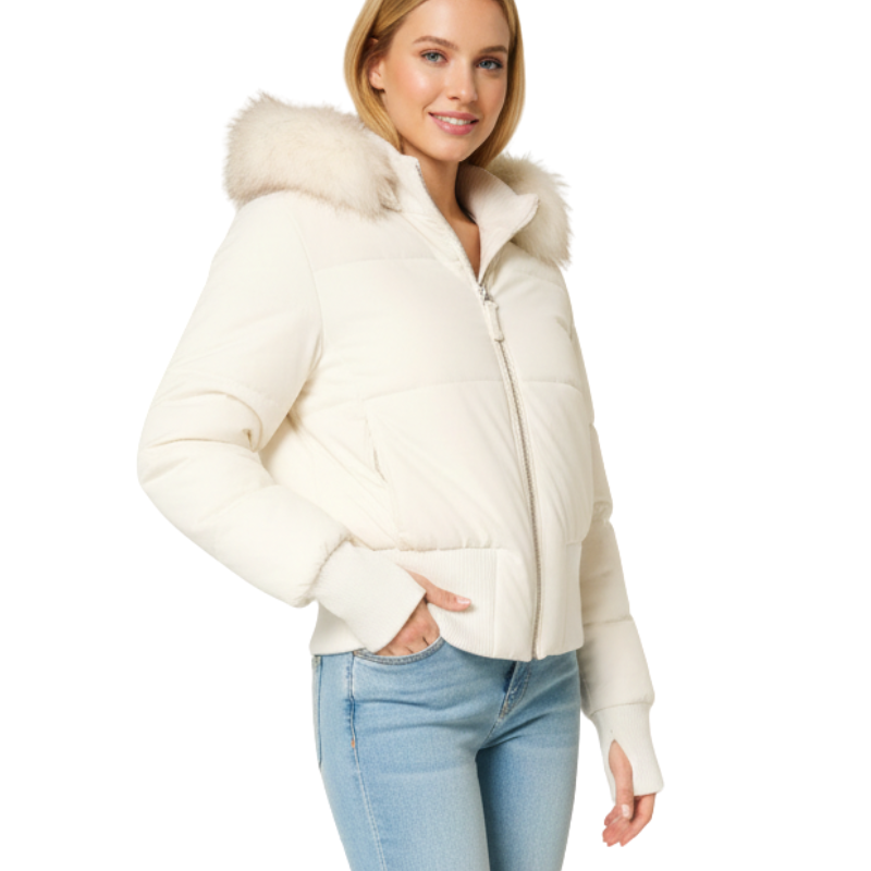 Doudoune Courte Capuche Fourrure Chaleur Confort Hiver