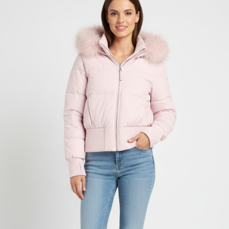 Doudoune Courte Capuche Fourrure Chaleur Confort Hiver