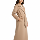 Manteau Long Ceinturé Col Haut Élégance Classique Chic