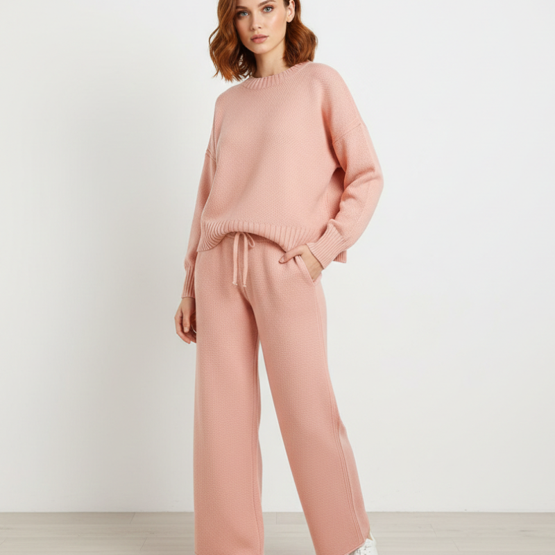 Ensemble Lounge Maille Douce Pantalon Large Pull Confort Élégant
