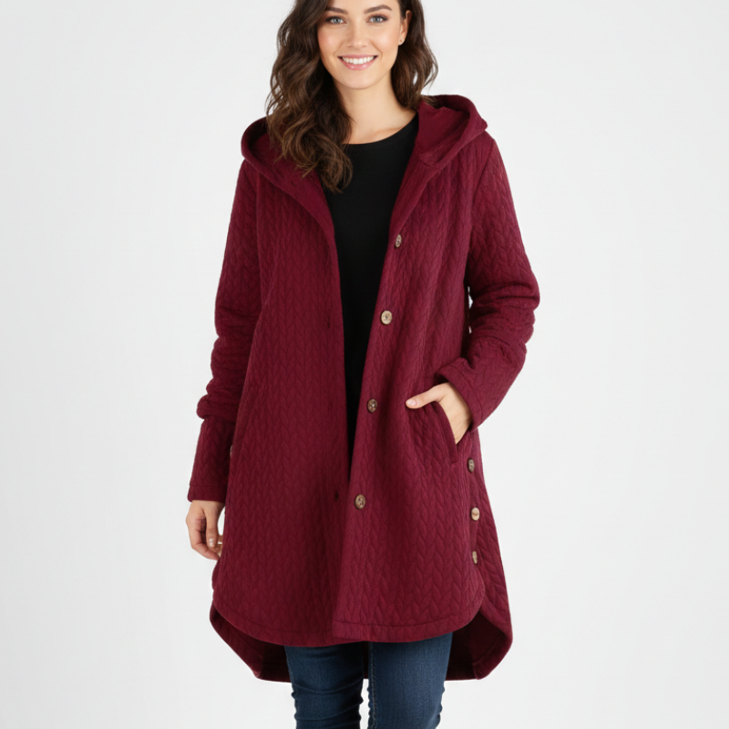 Manteau Femme Tricot à Capuche Boutonné