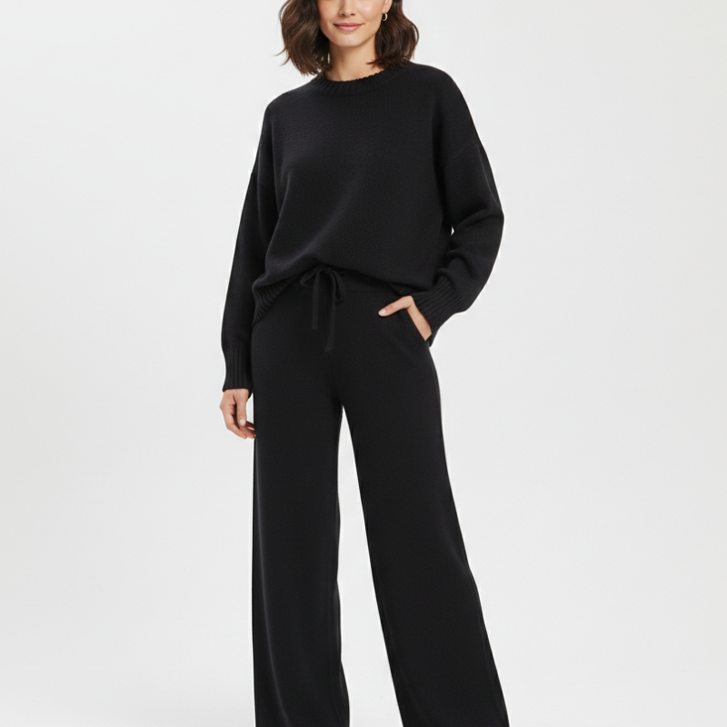 Ensemble Lounge Maille Douce Pantalon Large Pull Confort Élégant