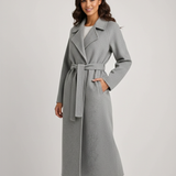 Manteau Long Ceinturé Col Haut Élégance Classique Chic