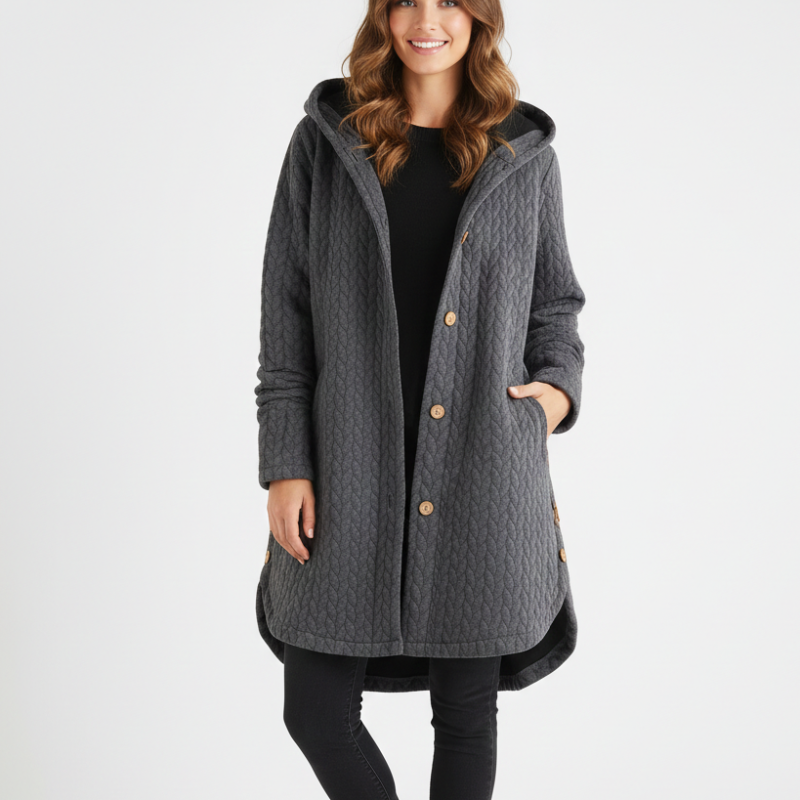 Manteau Femme Tricot à Capuche Boutonné