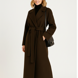 Manteau Long Ceinturé Col Haut Élégance Classique Chic