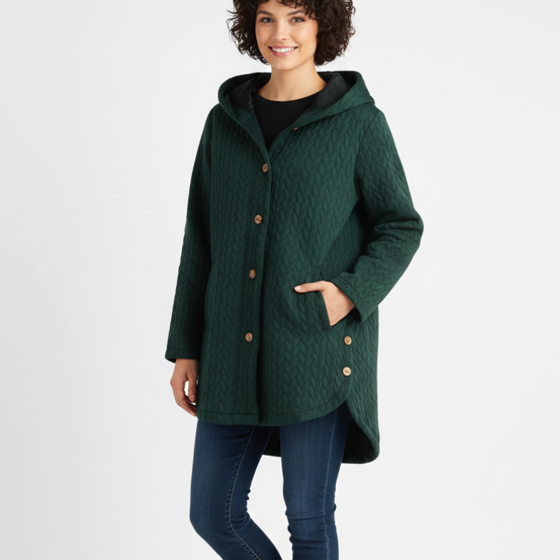 Manteau Femme Tricot à Capuche Boutonné