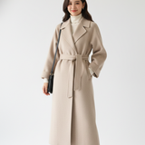 Manteau Long Ceinturé Col Haut Élégance Classique Chic
