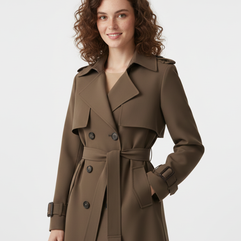 Lang Trenchcoat Med Bælte Klassisk Elegant Stil