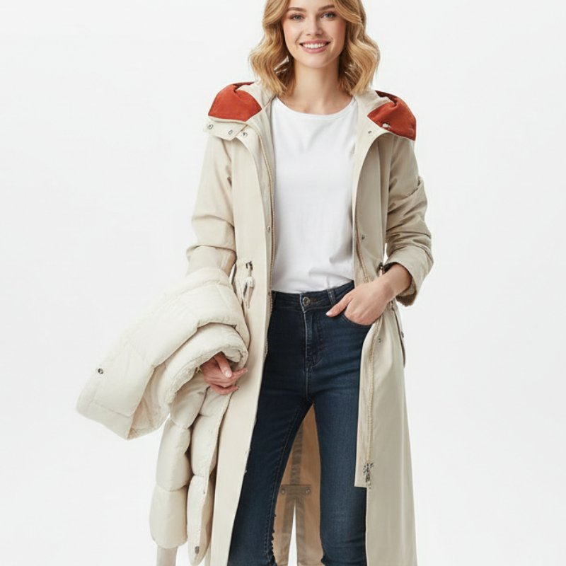 Manteau Long Capuche Doublure Chaude Élégance Hiver
