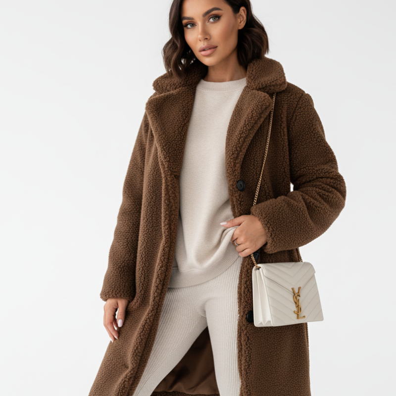 Lang Teddy Frakke Luksuriøs Komfort Varm Elegant Stil