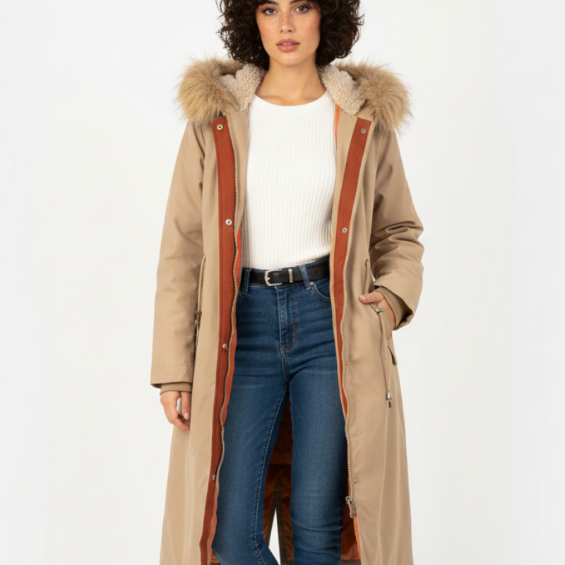 Manteau Long Capuche Doublure Chaude Élégance Hiver