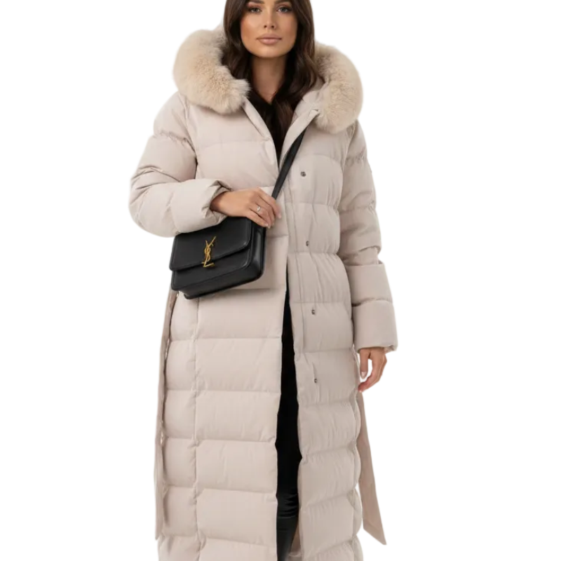 Doudoune Longue Femme Luxe – Manteau Matelassé à Capuche Fourrure