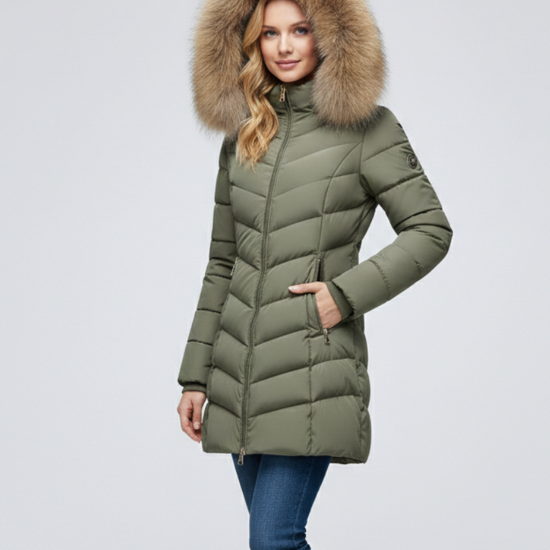 Doudoune Mi-Longue Femme à Capuche – Manteau Matelassé Chaud