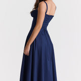 Robe Midi Femme à Bretelles Fines et Col Cœur