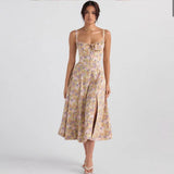 Robe Midi Femme à Bretelles Fines et Col Cœur