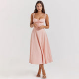 Robe Midi Femme à Bretelles Fines et Col Cœur