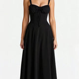 Robe Midi Femme à Bretelles Fines et Col Cœur