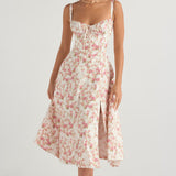 Robe Midi Femme à Bretelles Fines et Col Cœur