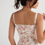 Robe Midi Femme à Bretelles Fines et Col Cœur