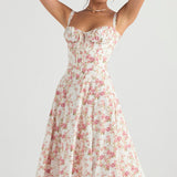 Robe Midi Femme à Bretelles Fines et Col Cœur