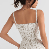 Robe Midi Femme à Bretelles Fines et Col Cœur