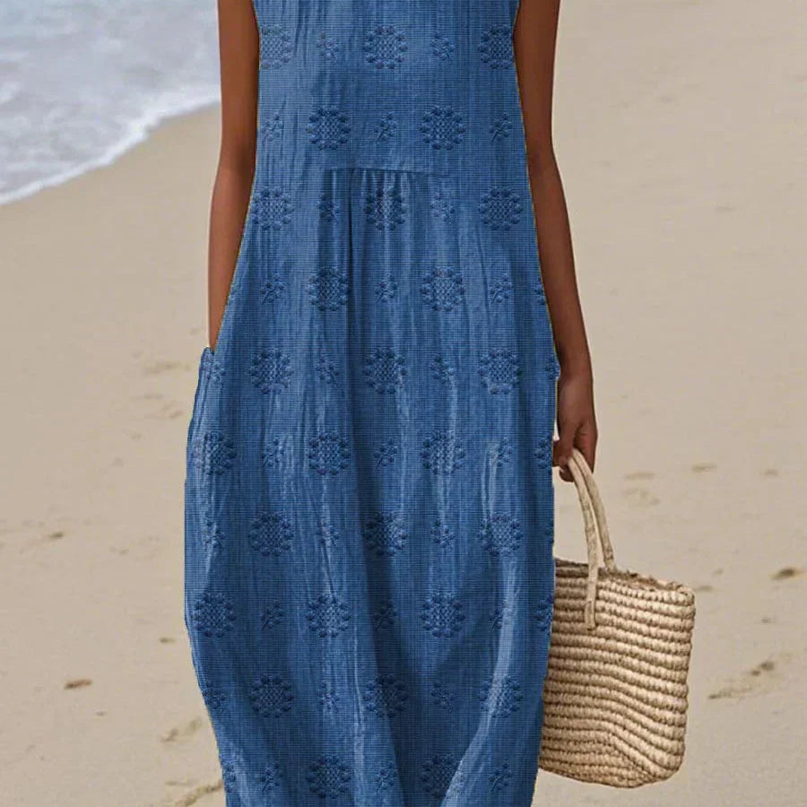 Robe Longue Femme Sans Manches à Broderie