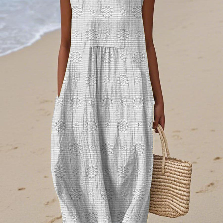 Robe Longue Femme Sans Manches à Broderie